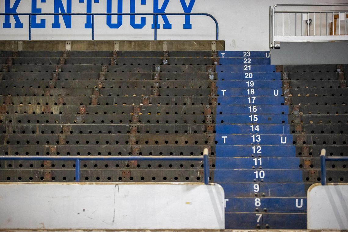 The old seats and bleachers are being removed and replaced as part of Memorial Coliseum’s $82 million makeover.