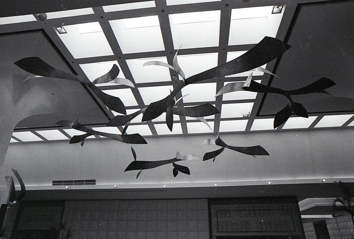 Part of the metal sculpture and skylights at the center fountain inside the new Fayette Mall, taken days before it opened on Oct. 11, 1971.