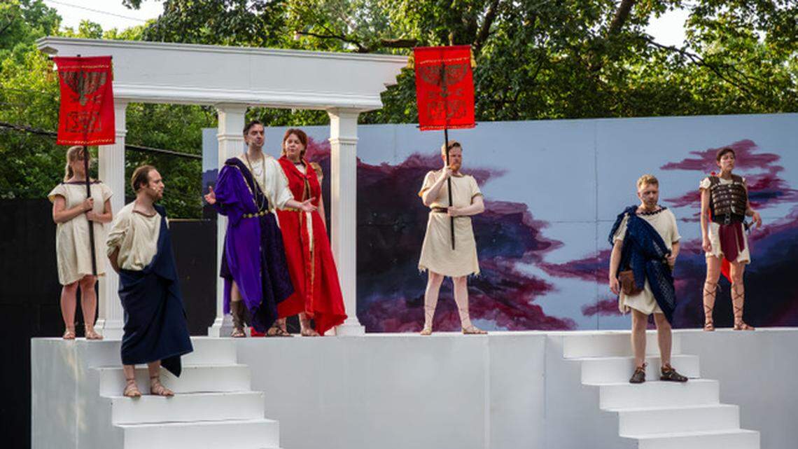 The Appalachian Shakespeare Center at Eastern Kentucky University will perform “Julius Caesar” in Woodland Park this weekend, featuring Bailey Angel, Kyle Seitz, Jonathan Hall, Madison Plucknett, Jonathan Hibbard, Wylie Caudill and Sarah Jo Jacobs.