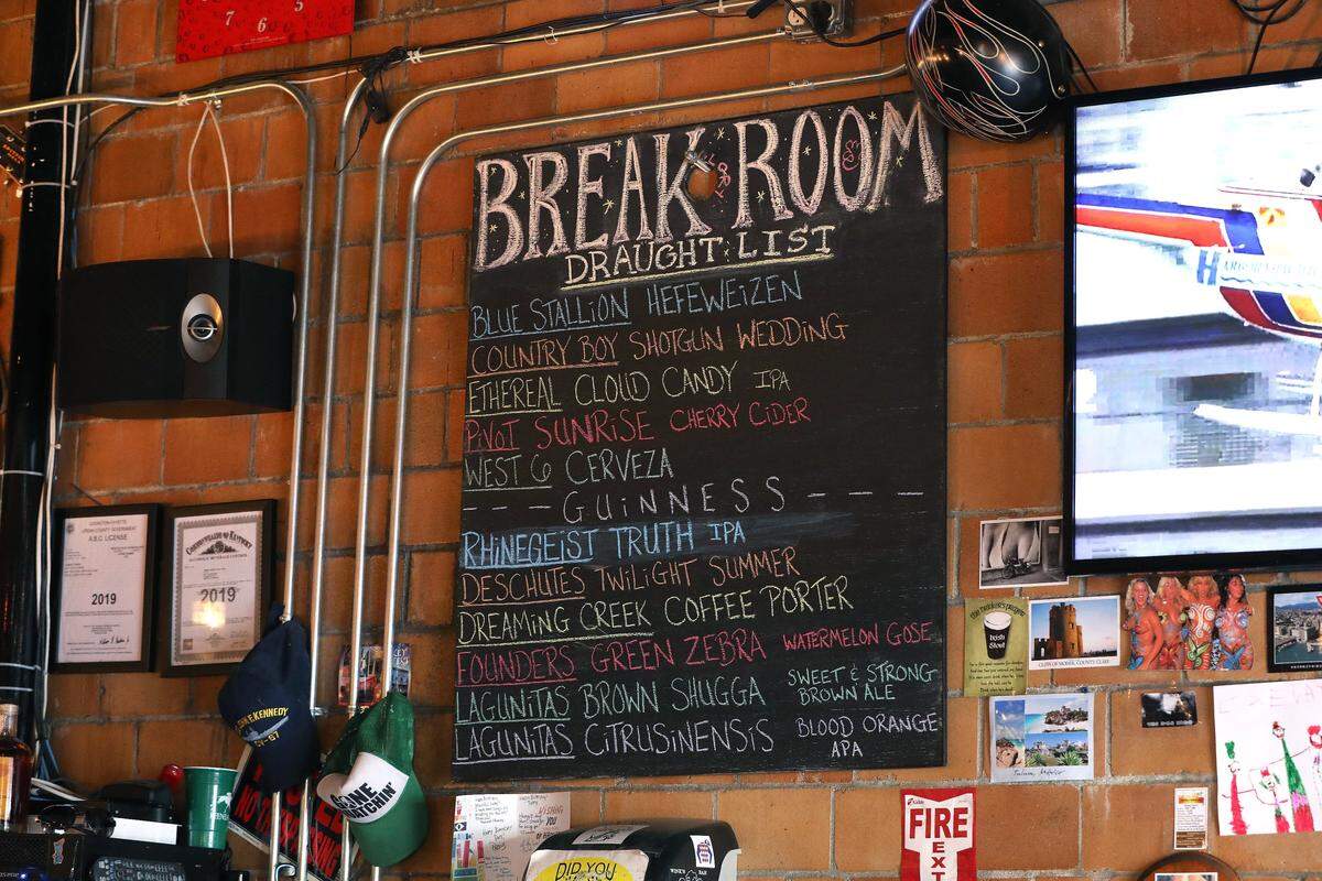 The draught beer menu at The Break Room at the Pepper Distillery.