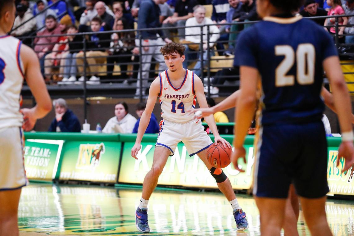 Frankfort High School’s Ashtin Austin looked for an opening during the Panthers’ win over Franklin County on Friday night.