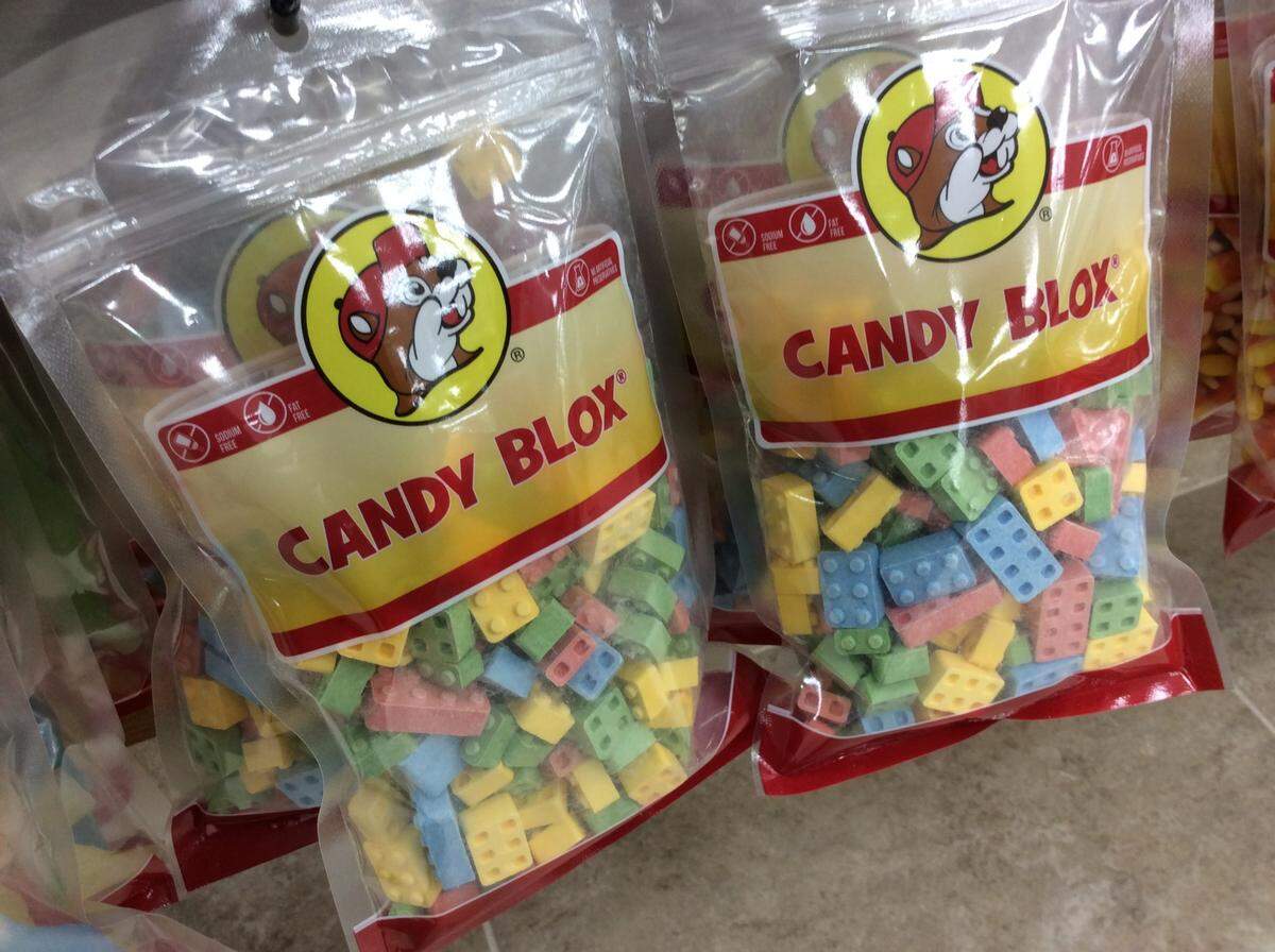 The Candy Blox from the Old Favs candy wall at the new Buc-ee’s.