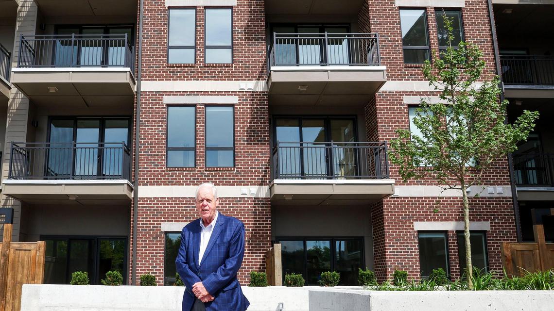 Developer Allen Schubert, shown Thursday, May 29, 2025, in front of his latest project, The Landing at Lakewood Harbour, 101 high-end, one- and two-bedroom apartments near the Chevy Chase neighborhood.
