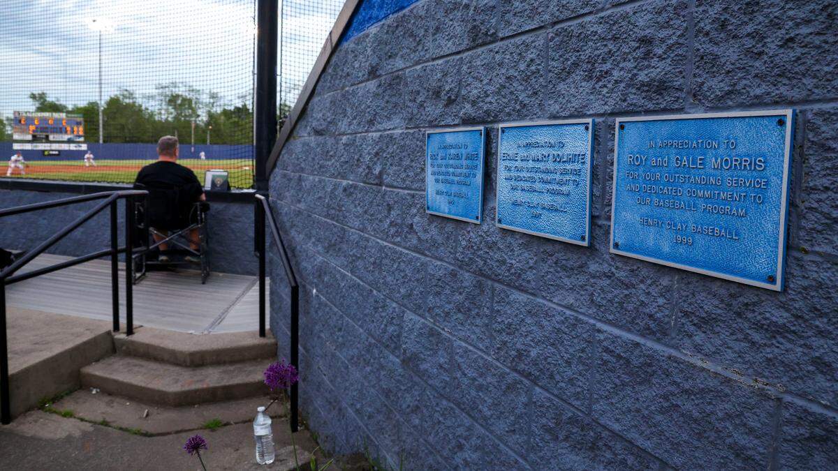 Plaques from the late 1990s hang at Henry Clay’s baseball field. The Blue Devils’ baseball team has played there since 1971.