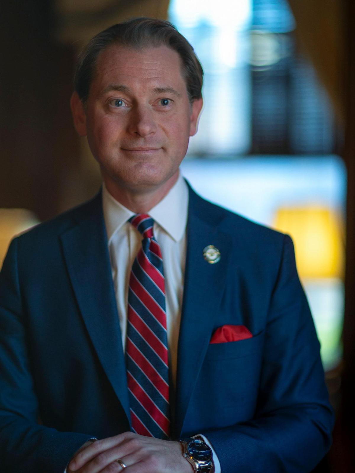Kentucky Secretary of State Michael Adams is photographed in his office at the state Capitol in Frankfort, Ky., on Thursday, Nov. 17, 2023.