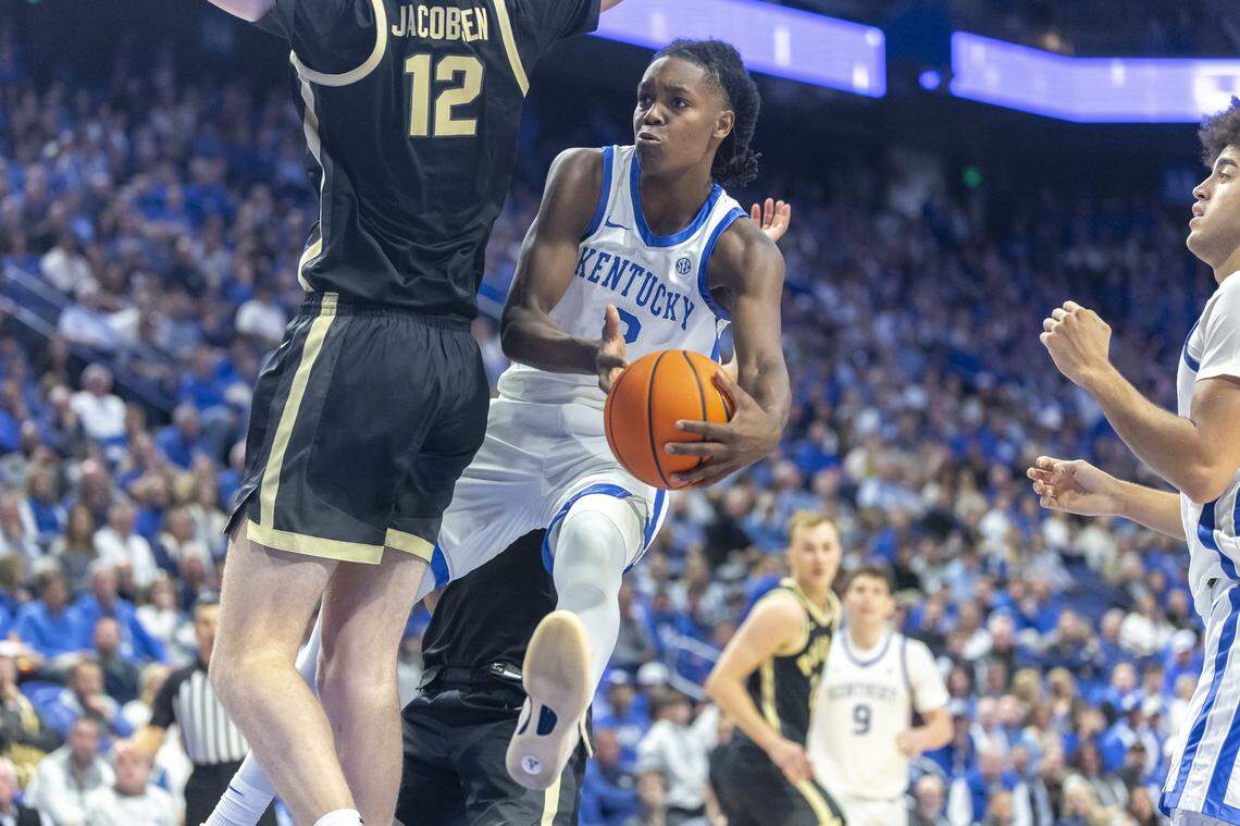 Kentucky freshman guard Jasper Johnson (2) averaged 4.9 points and 1.6 assists in 12.0 minutes per game for the Wildcats during the 2025-26 season.