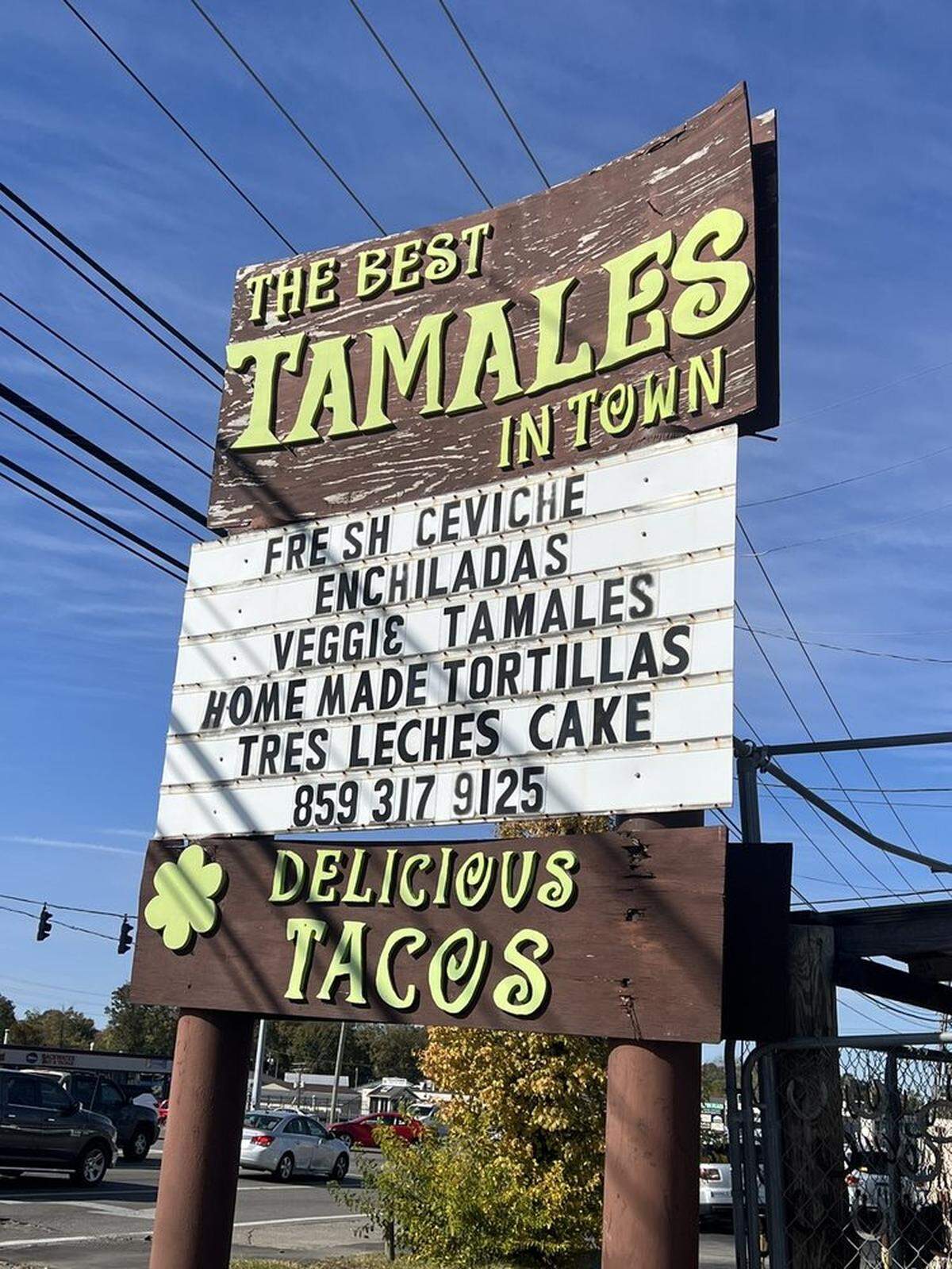 The exterior of Farm Market, a Mexican restaurant located at 1079 East New Circle Road. The sign boasts of the "Best Tamales in Town". Photo used with permission from Yelp.