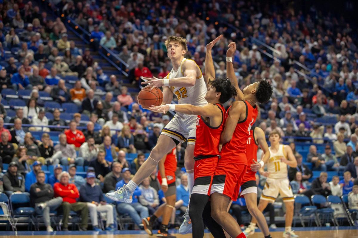 Brady Shoulders (22) contributed 12 points, 13 rebounds and five assists to Lyon County’s first-round win Thursday.