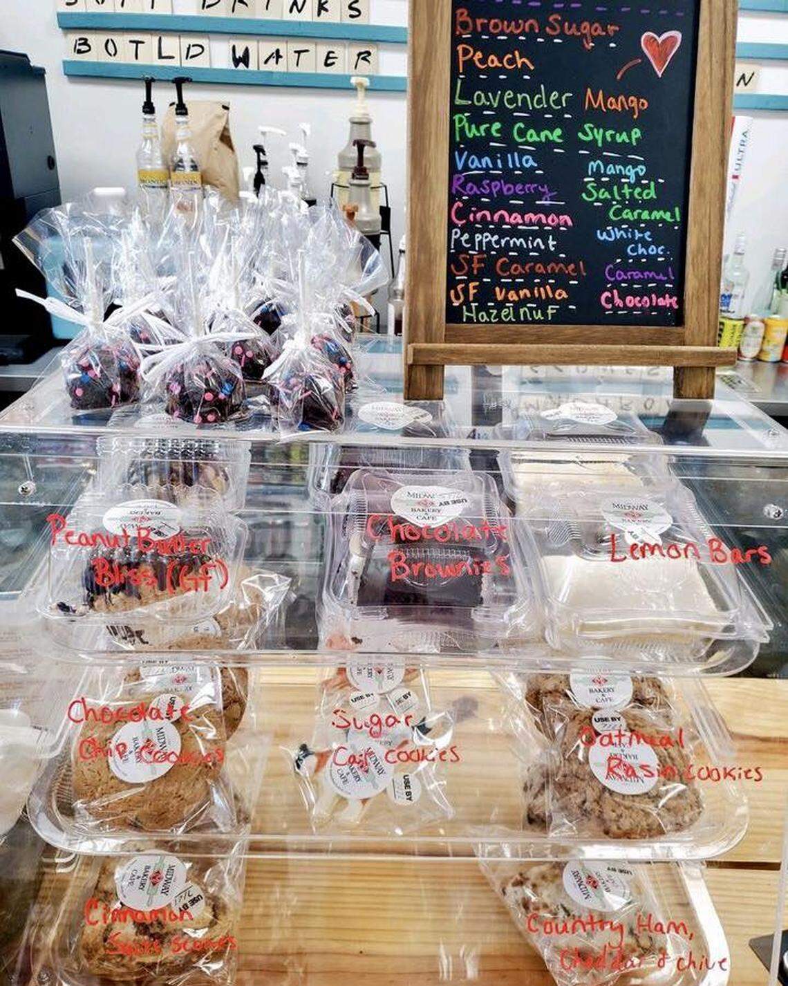 Central Purrk Cat Cafe in Georgetown sells a variety of baked goods from Midway Bakery including scones, cookies and brownies. You can get a cookie and coffee and watch cats through the window or book time to go inside the “cat lounge.”