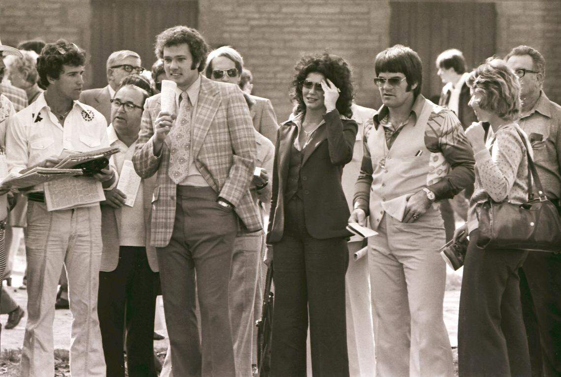 During Keeneland's Fall Meet in October 1976, WLEX-TV sports director Tom Hammond, second from left, joined two members of the Cincinnati's Big Red Machine, Pete Rose (at right) and Doug Flynn (at left), for a visit to the Lexington track. Hammond, a renowned sportscaster, led LEX-18’s sports for 10 years. He went on to work for NBC Sports in 1984, covering numerous college basketball and football games, some of the world’s biggest horse races and 13 Olympics Games.  