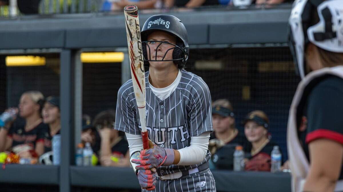 South Warren's Hadley Borders at bat during the State Softball Tournament Championship game between the South Warren Spartans and the Bullitt East Chargers at John Cropp Stadium on June 13, 2026, in Lexington, Ky.