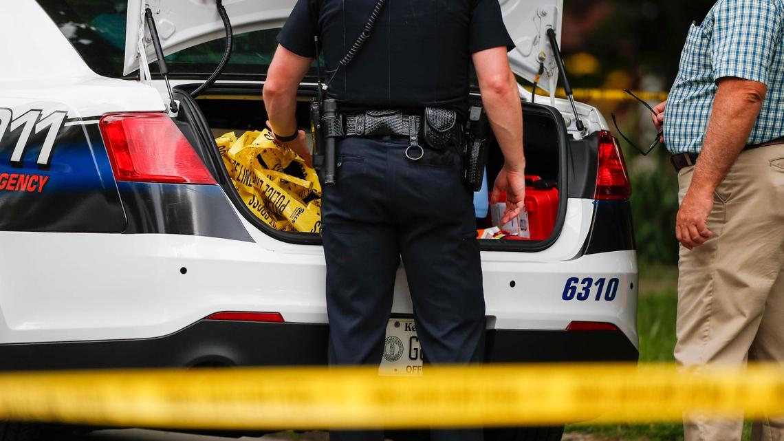 Police and Fayette County coroner on the scene of a triple homicide off of Caywood and Alexandria Drives in Lexington, Ky., Wednesday, May 25, 2022.