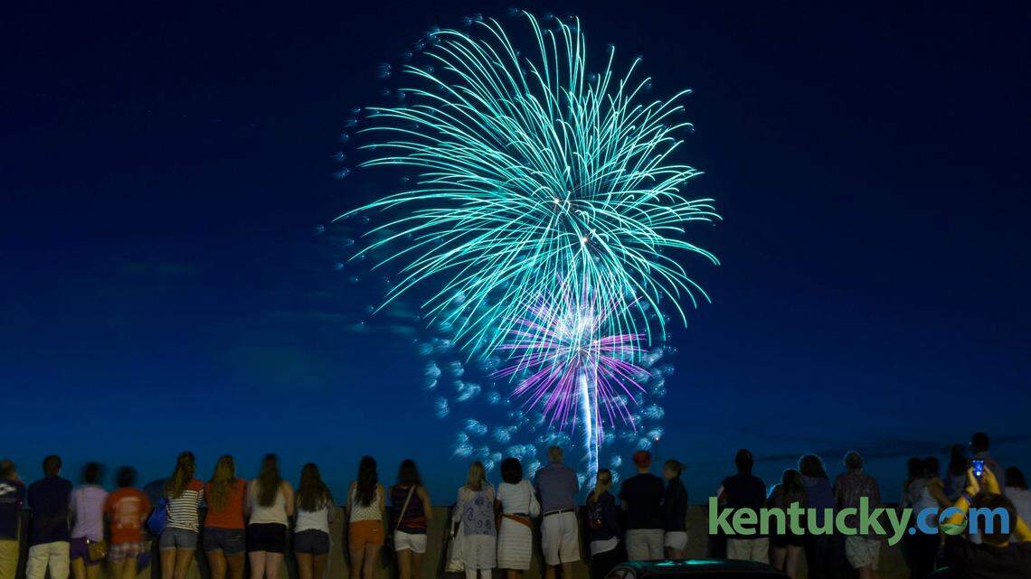 A crowd gathered on the top floor of a parking structure on Broadway near High Street to watch the downtown fireworks on July 4.