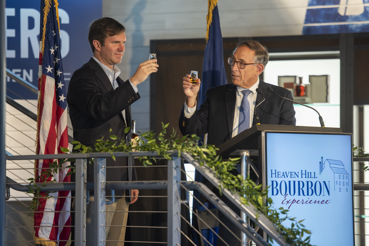 Kentucky Gov. Andy Beshear joined Heaven Hill president Max Shapira on June 14, 2021, to toast the new Heaven Hill Bourbon Experience in Bardstown.
