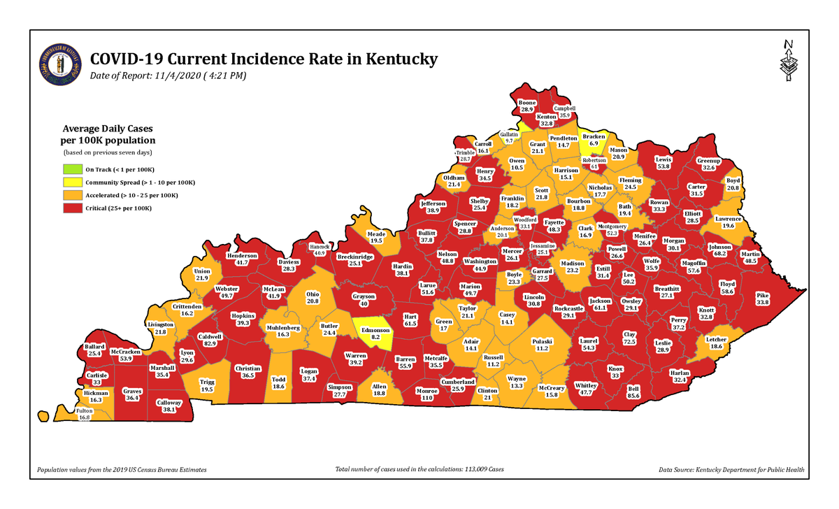 Nearly 80 Kentucky counties are in the red zone for coronavirus spread on Nov. 4, 2020.