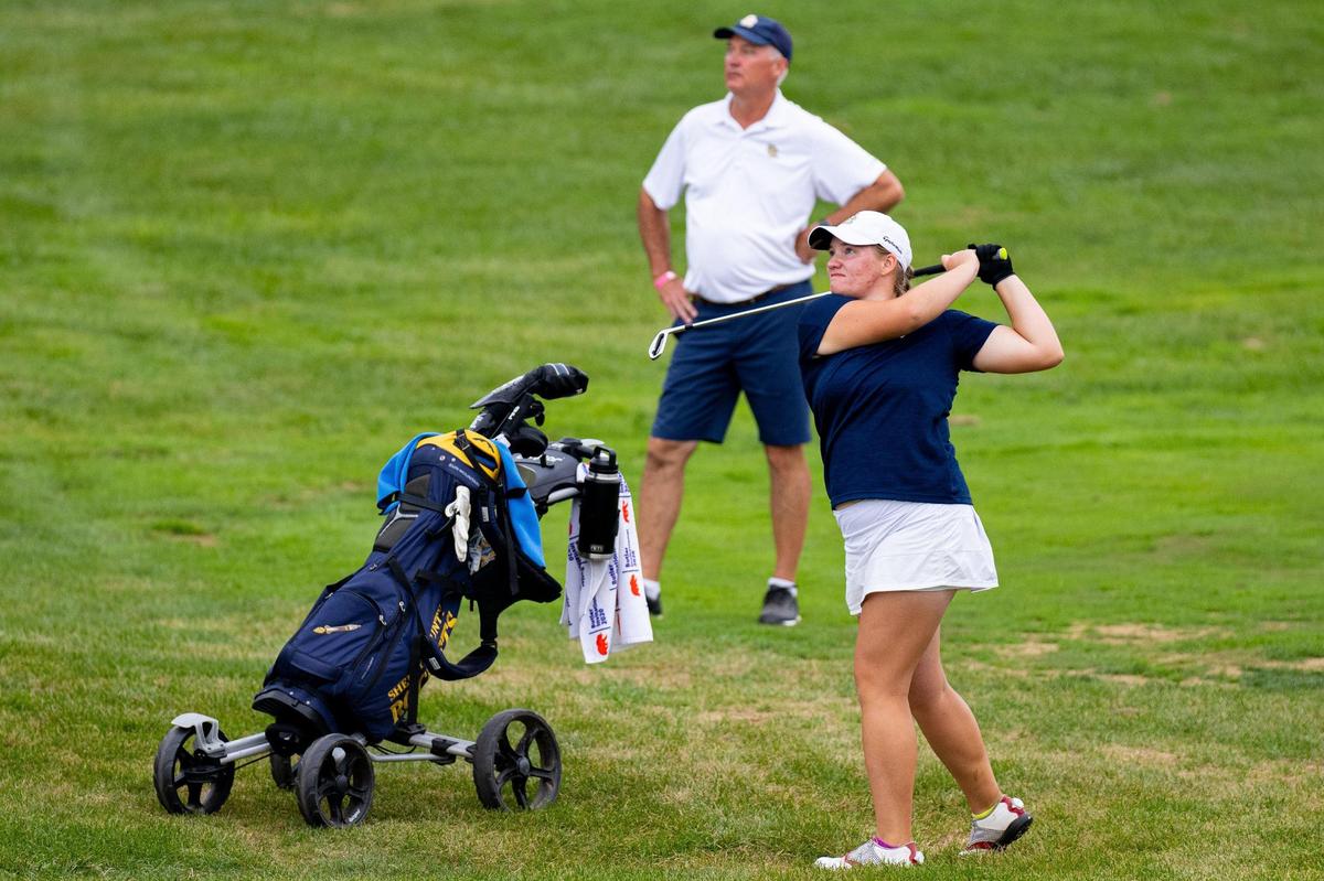 Shelby County’s Isabella Wiley watched her approach shot during the KGCA All State Championships on Sunday at the University Club of Kentucky.