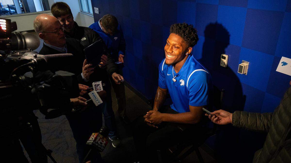 Defensive back Joel Williams laughed during media availability for Kentucky football’s 2020 recruits who enrolled early.