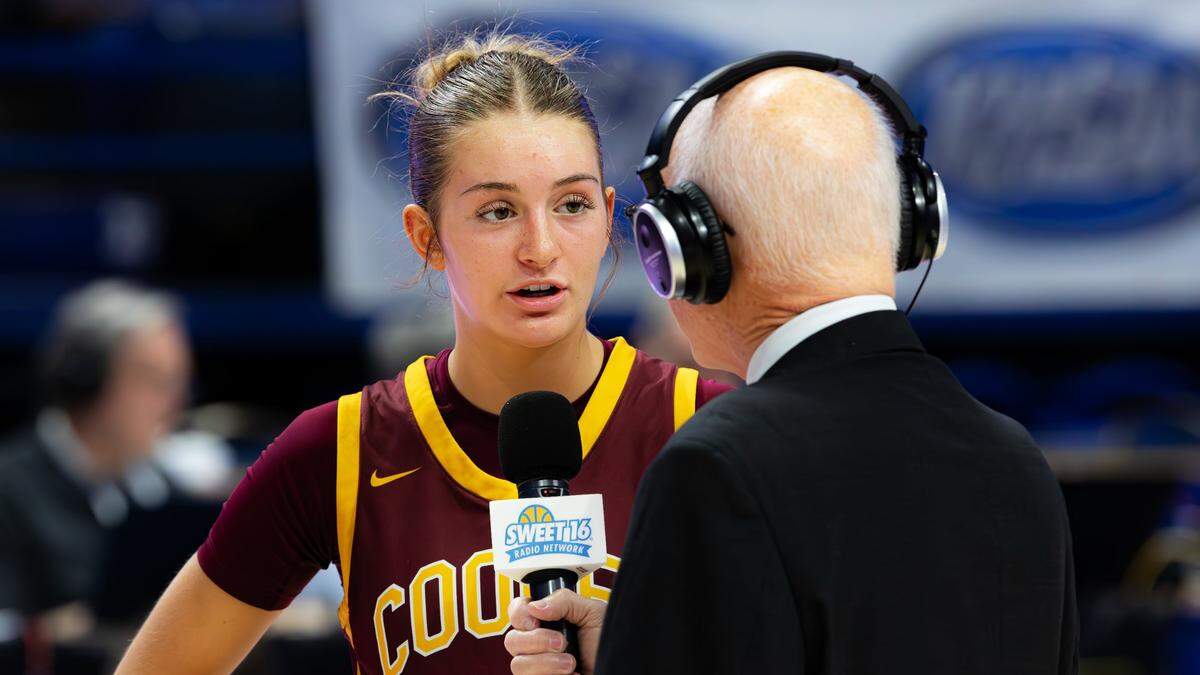 Cooper’s Haylee Noel conducts a postgame interview after making 10 of 12 shots in the Jaguars’ win Thursday.