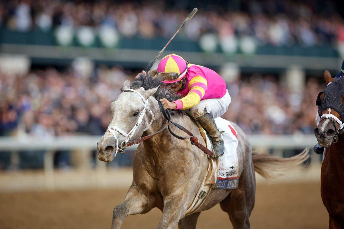Jockey Luis Saez guides Tapit Trice to victory in the Toyota Blue Grass Stakes at Keeneland on Saturday.