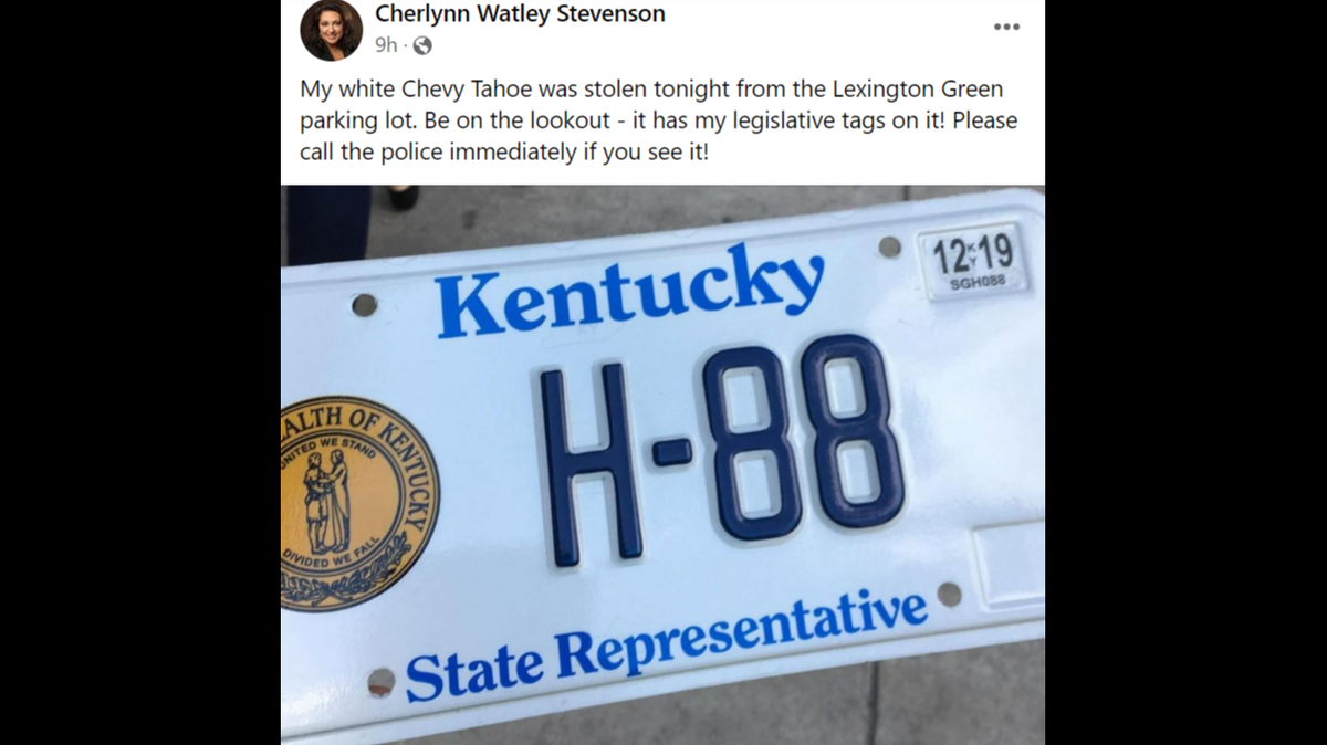 A Chevy Tahoe belonging to state representative Cherlynn Stevenson was stolen in Lexington on Aug. 30, 2022.
