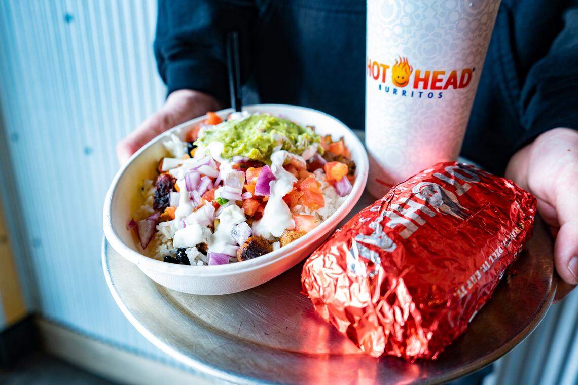 The burrito bowl and burrito from Hot Head Burritos, a new Mexican chain that is coming to Lexington. The first one will be opening at 1445 Newtown Center Way.