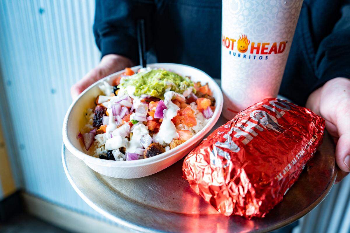 The burrito bowl and burrito from Hot Head Burritos, a new Mexican chain that is coming to Lexington. The first one will be opening at 1445 Newtown Center Way.