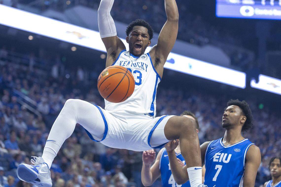Kentucky forward Mouhamed Dioubate dunks the ball against Eastern Illinois at Rupp Arena on Friday.