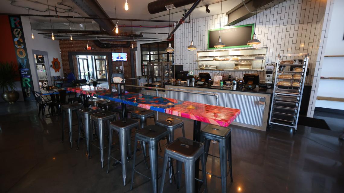 The new DV8 Kitchen location on the corner of East Third and Midland Avenue has a large dine-in area and bakery.