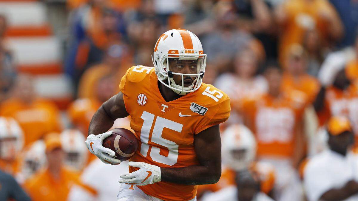 Tennessee wide receiver Jauan Jennings (15) is the Volunteers’ leading receiver with 47 catches for 722 yards and seven touchdowns.