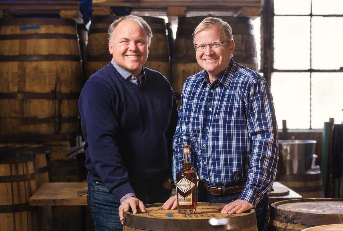 Kentucky Senator Bourbon co-founders Andre Regard and Damon Thayer with their latest release, Kentucky Senator: John Edwards.