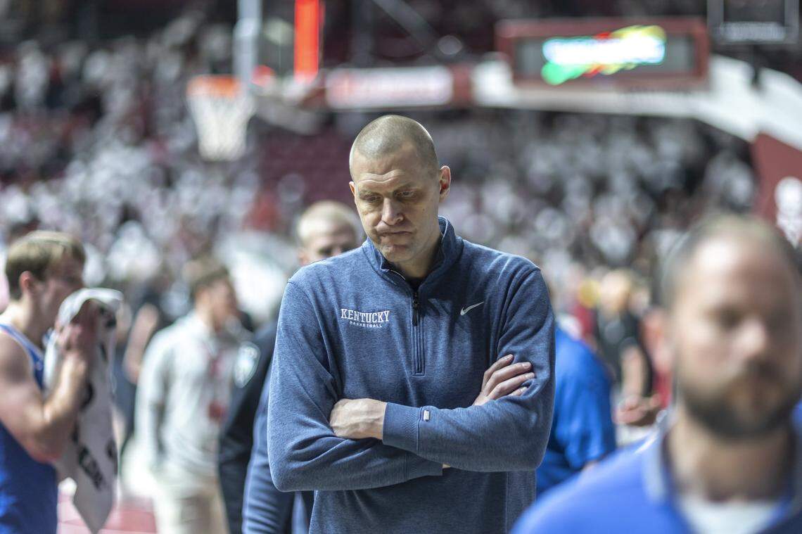 Kentucky head coach Mark Pope walks off the court after the Wildcats lost to Alabama on Saturday at Coleman Coliseum in Tuscaloosa, Ala.