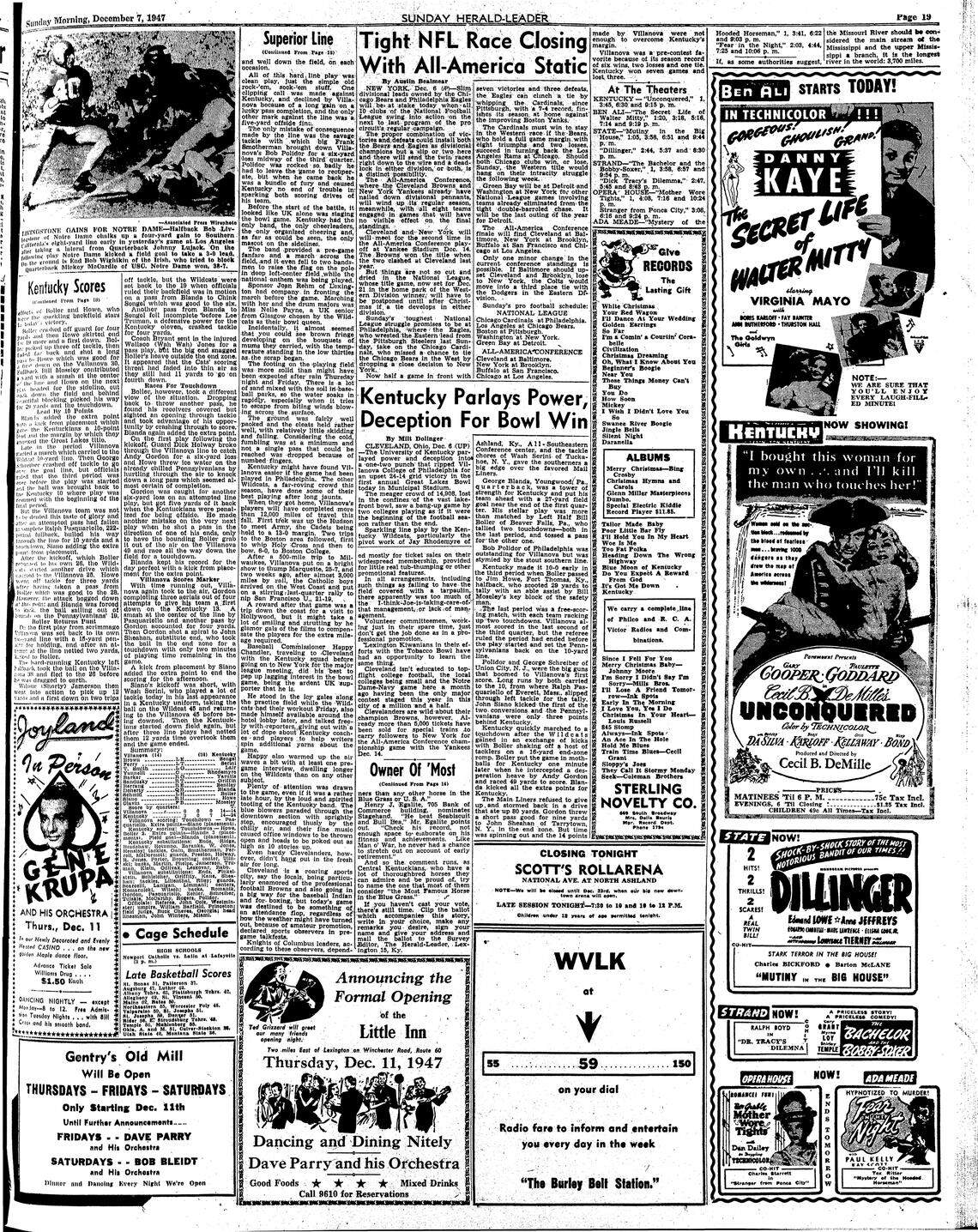 An inside page of the Sunday Herald-Leader on Dec. 7, 1947.
