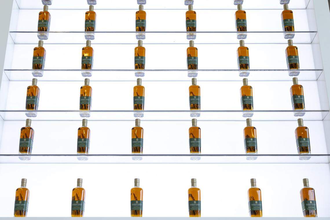 Bourbon is on display at Bardstown Bourbon Company in Bardstown, Ky., on Wednesday, Nov. 19, 2025. The company makes its own bourbons and also contract distills other brands.