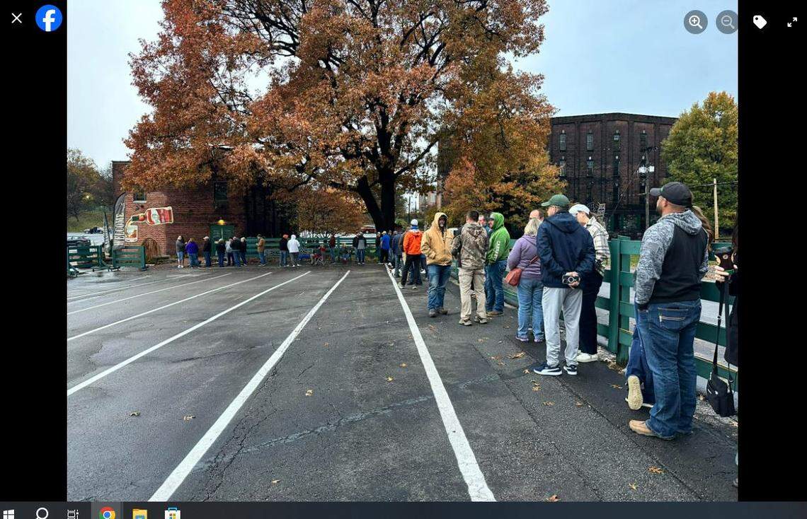 This frame grab from the Buffalo Trace Daily Facebook page shows the line on a recent morning at Buffalo Trace Distillery in Frankfort where fans wait for a chance to buy a bottle of hard-to-find bourbon from the gift shop.