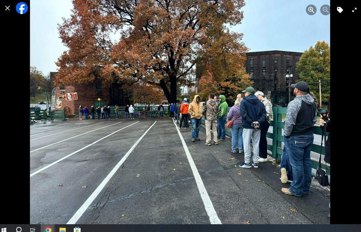 This frame grab from the Buffalo Trace Daily Facebook page shows the line on a recent morning at Buffalo Trace Distillery in Frankfort where fans wait for a chance to buy a bottle of hard-to-find bourbon from the gift shop.