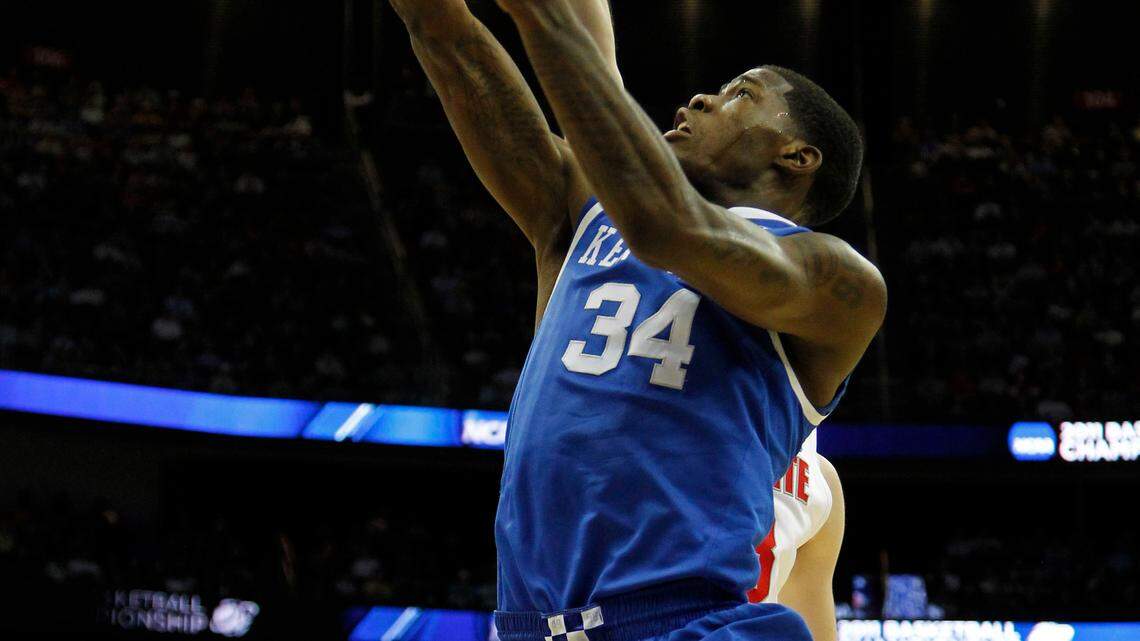 Kentucky Wildcats guard DeAndre Liggins (34) put in two of his 15 points as Kentucky played Ohio State in the Sweet 16 of the NCAA tournament on Friday March 25, 2011 in Newark, NJ. Photo by Mark Cornelison | Staff

