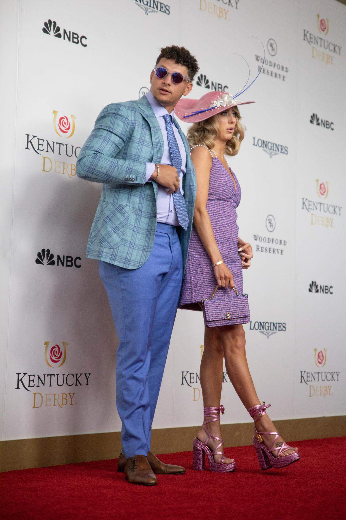Kansas City Chiefs’ quarterback Patrick Mahomes and wife Brittany take to the red carpet at Churchill Downs before the start of 149th Kentucky Derby in Louisville, Kentucky on Saturday, May 6, 2023.