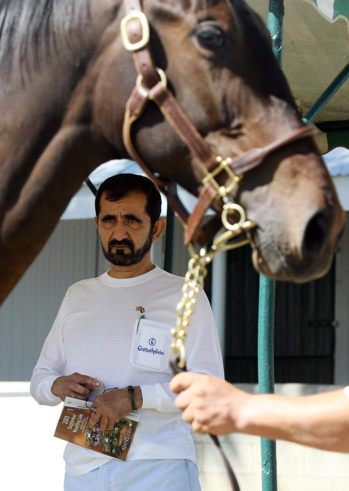 Sheikh Mohammed bin Rashid al Maktoum looked at a horse at the Keeneland September Sales on Sept. 15, 2009.