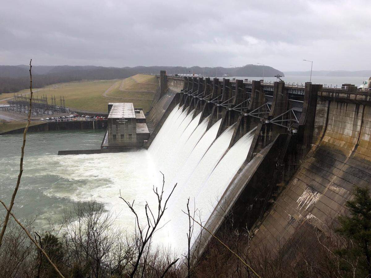 The U.S. Army Corps of Engineers was releasing a high volume of water from Wolf Creek Dam Wolf on Lake Cumberland on Feb. 20, 2019 after heavy rain pushed up the lake level.