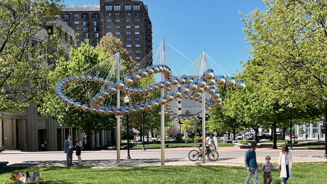 A rendering, submitted as part of the project proposal, of the design for the public art installation coming to the Robert F. Stephens Courthouse Plaza in downtown Lexington.