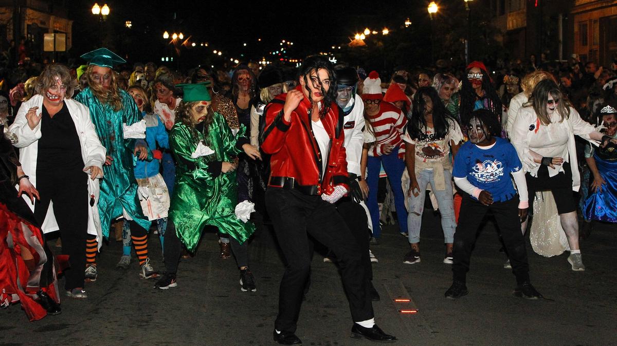 Hundreds of people participate in Lexington’s annual “Thriller” dance, parade and other Halloween events downtown.