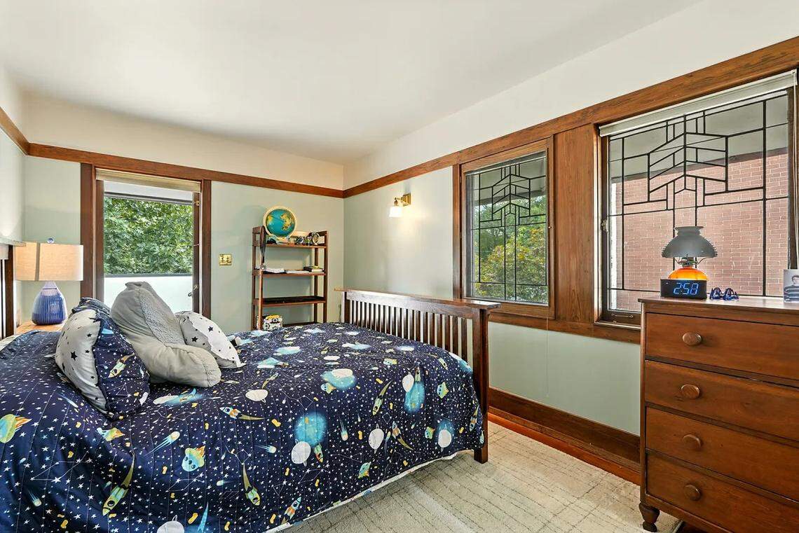 A view of a second upstairs bedroom at the Zeigler House. It adjoins to a large deck. There are four bedrooms in all.