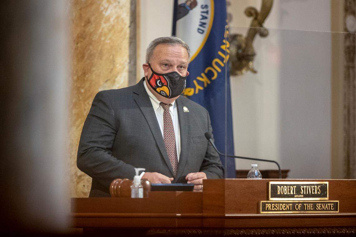 Kentucky state Sen. Robert Stivers, R-Manchester, Senate president, speaks during the 2021 legislative session at the Kentucky state Capitol in Frankfort, Ky., Thursday, Jan. 7, 2021.