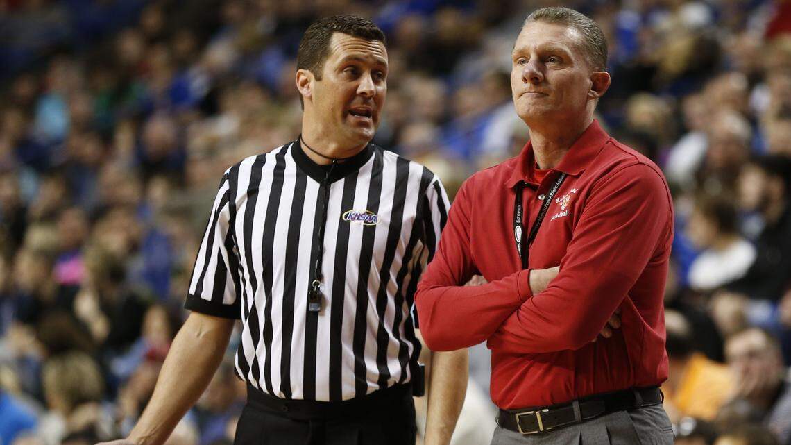 Madison Central head coach Allen Feldhaus, Jr. was not impressed with the referees reasoning as Madison Central played Holmes on Friday March 7, 2013 in Lexington, Ky.