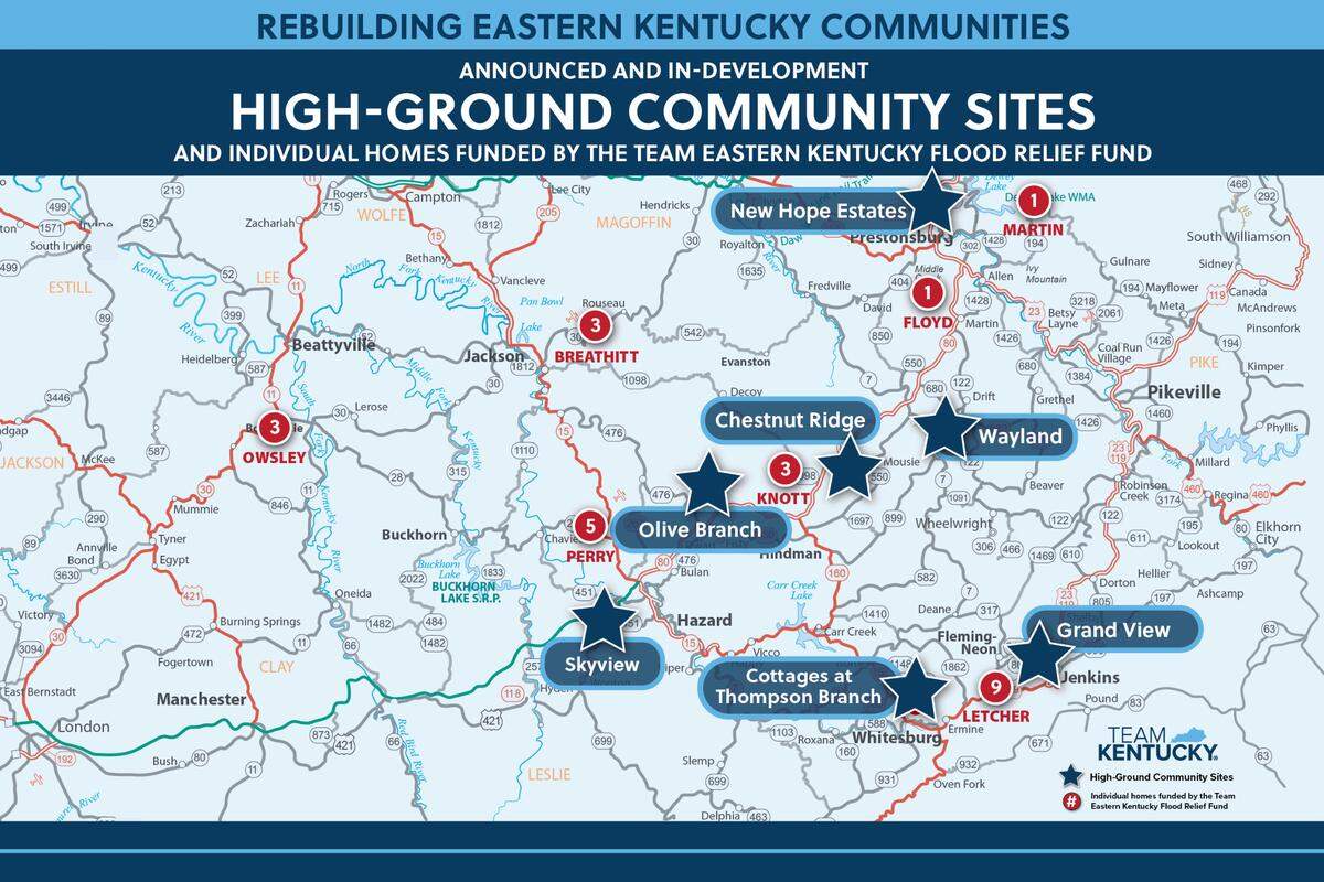The state is working on seven projects to build houses on higher ground in Eastern Kentucky following flooding in 2022. (Team Kentucky)