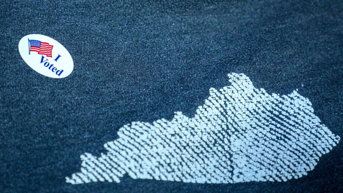 An “I Voted” sticker displayed on a shirt after a voter cast their ballot at Veterans Park Elementary School in Lexington, Ky., on election day, Tuesday, Nov. 8, 2022.