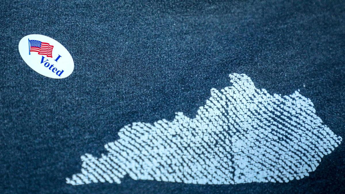 An “I Voted” sticker displayed on a shirt after a voter cast their ballot at Veterans Park Elementary School in Lexington, Ky., on election day, Tuesday, Nov. 8, 2022.