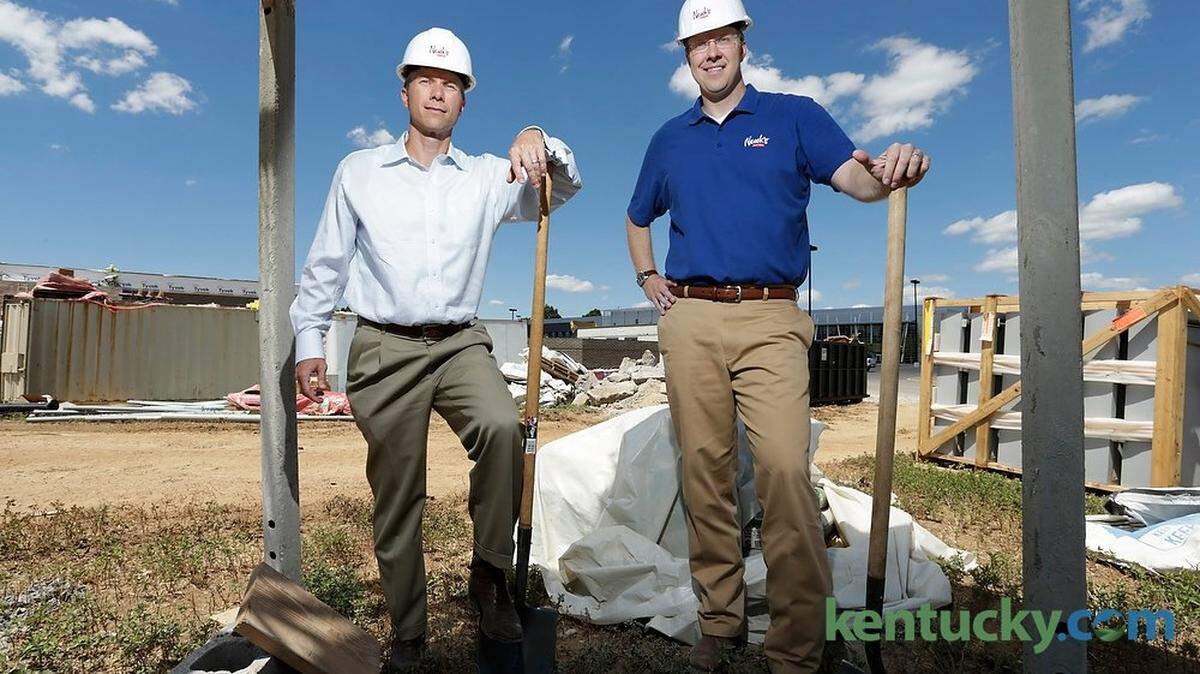 Brothers and owners Matt Minner, left and Jay Minner, broke ground on a Newk's Eatery to built in front of Southland Church on Richmond Rd. The restaurant will serve pizza, salads and toasted specialty sandwiches.