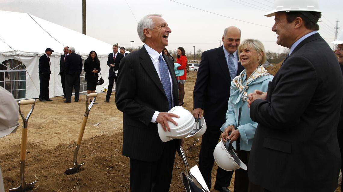 On hand for the ground breaking Wednesday morning on Nov. 3, 2010 in Lexington, Ky.  for the new Tiffany & Co. jewelry manufacturing facility on Innovation Drive were Gov. Steve Beshear, left, Larry Hayes, Economic Development Cabinet secretary, First Lady Jane Beshear, and Tiffany senior vice president John Petterson, right.  The 25,000 square-foot plant will employ 125 and is expected to be completed in the spring.   Photo by David Perry | Staff
