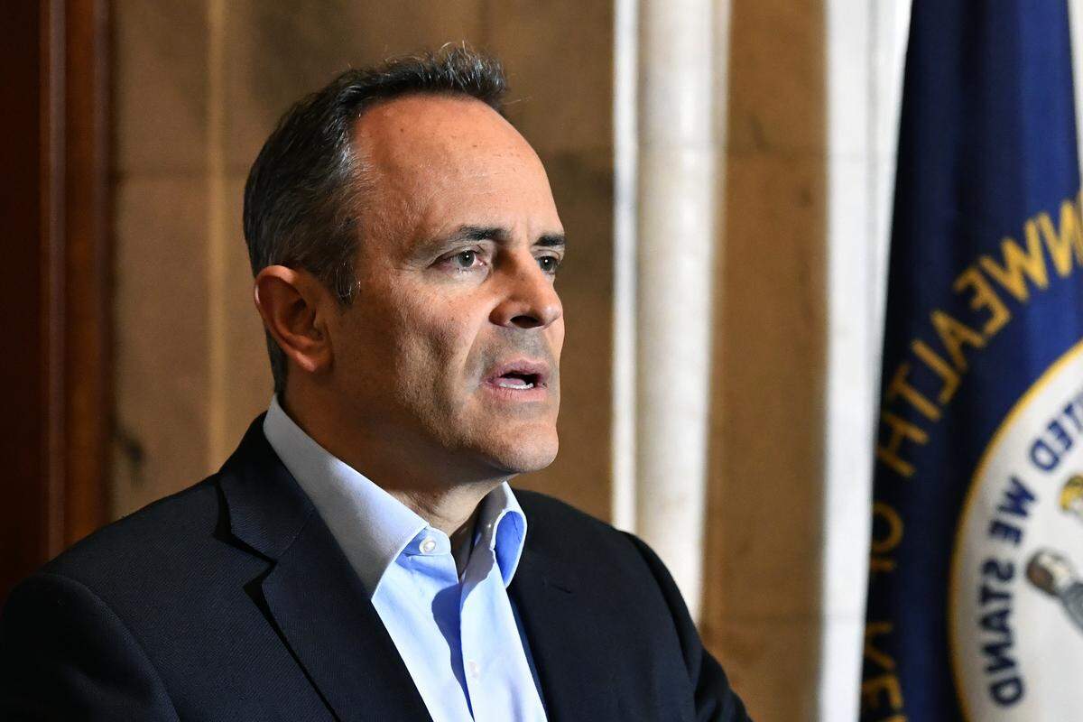 Republican Kentucky Governor Matt Bevin speaks with reporters as he conceded the gubernatorial race to democrat Andy Beshear in Frankfort, Ky., Thursday, Nov. 14, 2019.